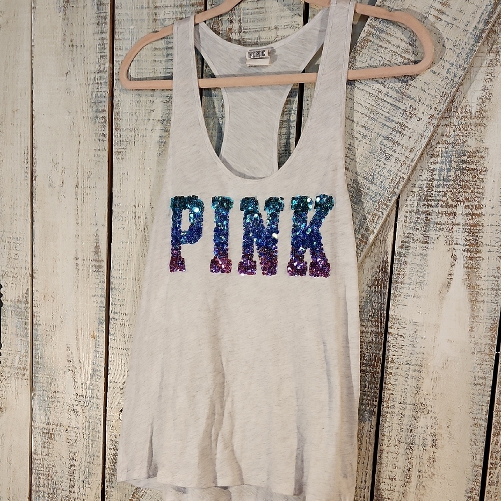 PINK Victoria's Secret Sequin Tank Top - White and Purple